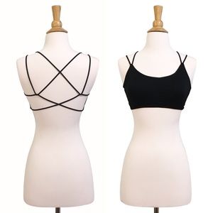 Strappy Cross Back Caged Padded Bralette - Black Strappy Cross Back Caged Padded Bralette - Black
