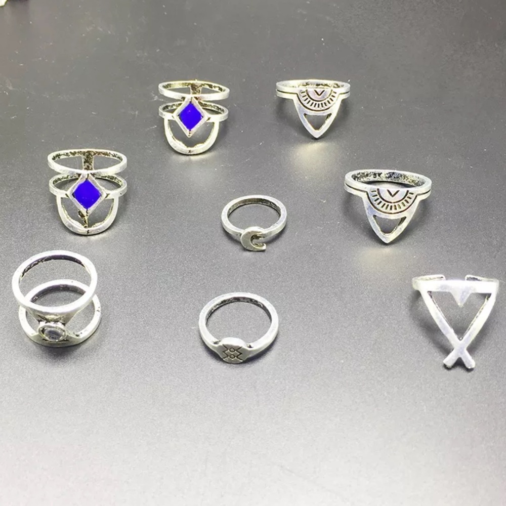 🌟Last Set! Boho Silver + Blue Stackable Ring Set - Picture 2 of 2