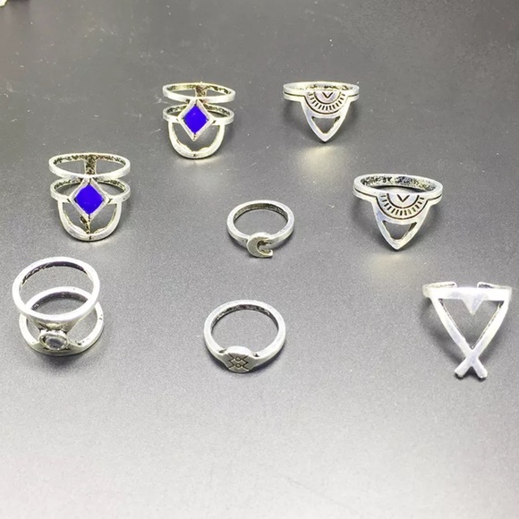 🌟Last Set! Boho Silver + Blue Stackable Ring Set - Picture 2 of 2