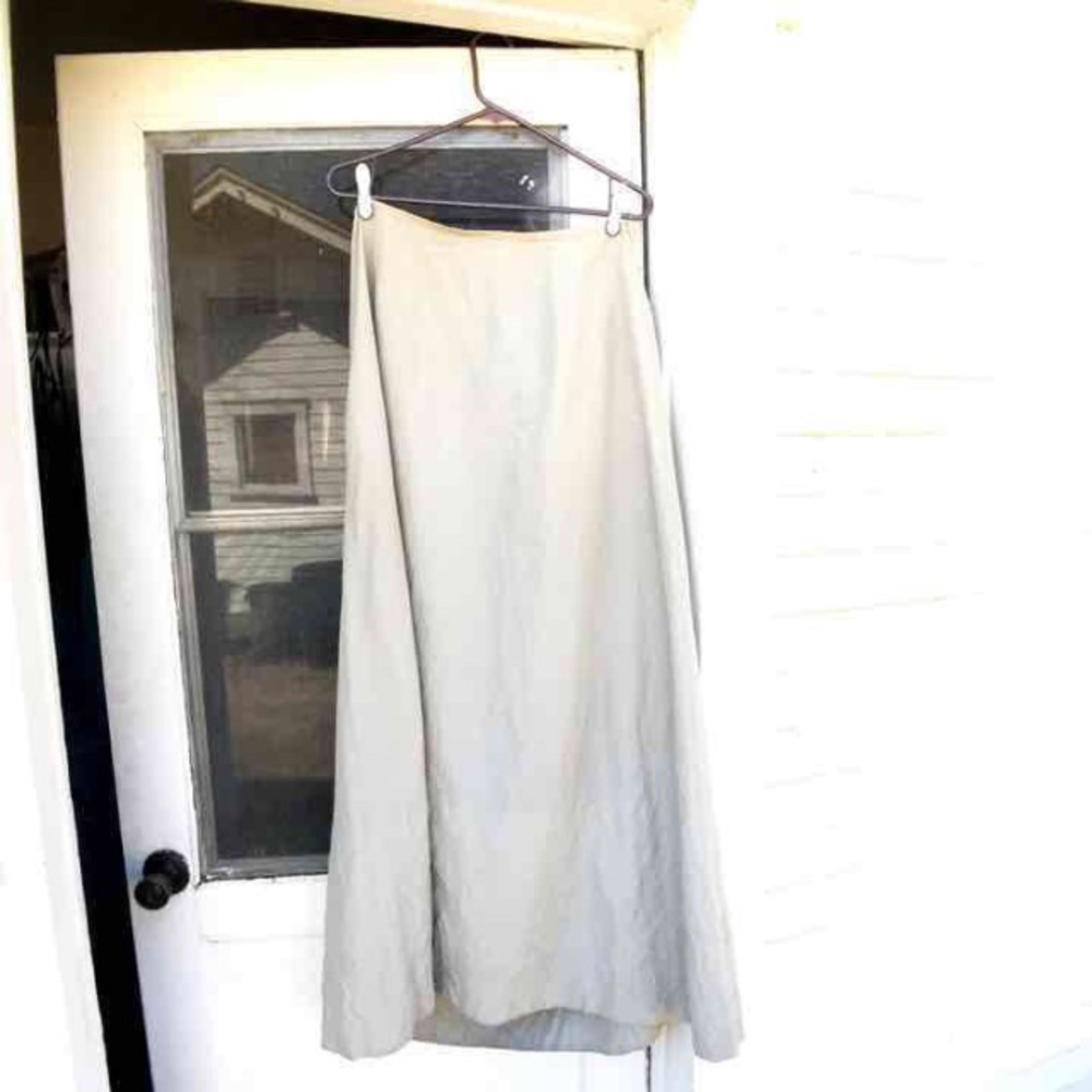 Vintage 90s gray silk A-line maxi skirt w/bustle