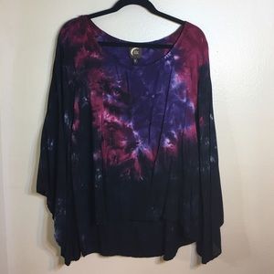 Planet blue billowy tye dye galaxy blouse
