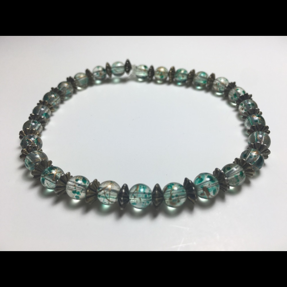 Green and Gold Glass Bead Bracelet
