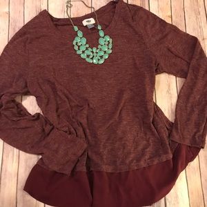 Maroon top, cotton with adorable translucent trim