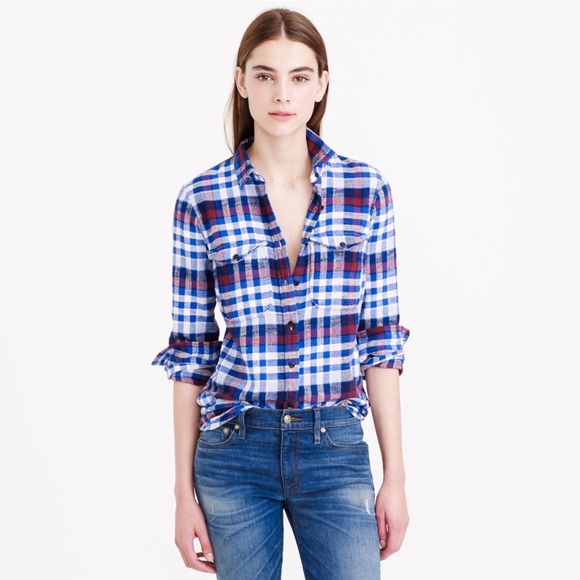J. Crew Tops - J.Crew boyfriend flannel shirt Sz 10