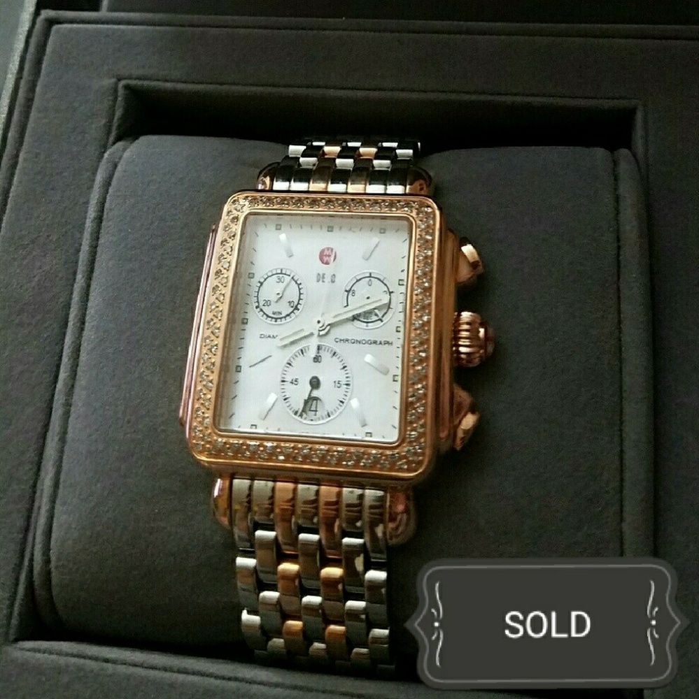 Michele Two Tone Rose Gold SS Deco Diamond Swiss Q