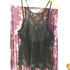 Free People fitted cami top lace over black velvet