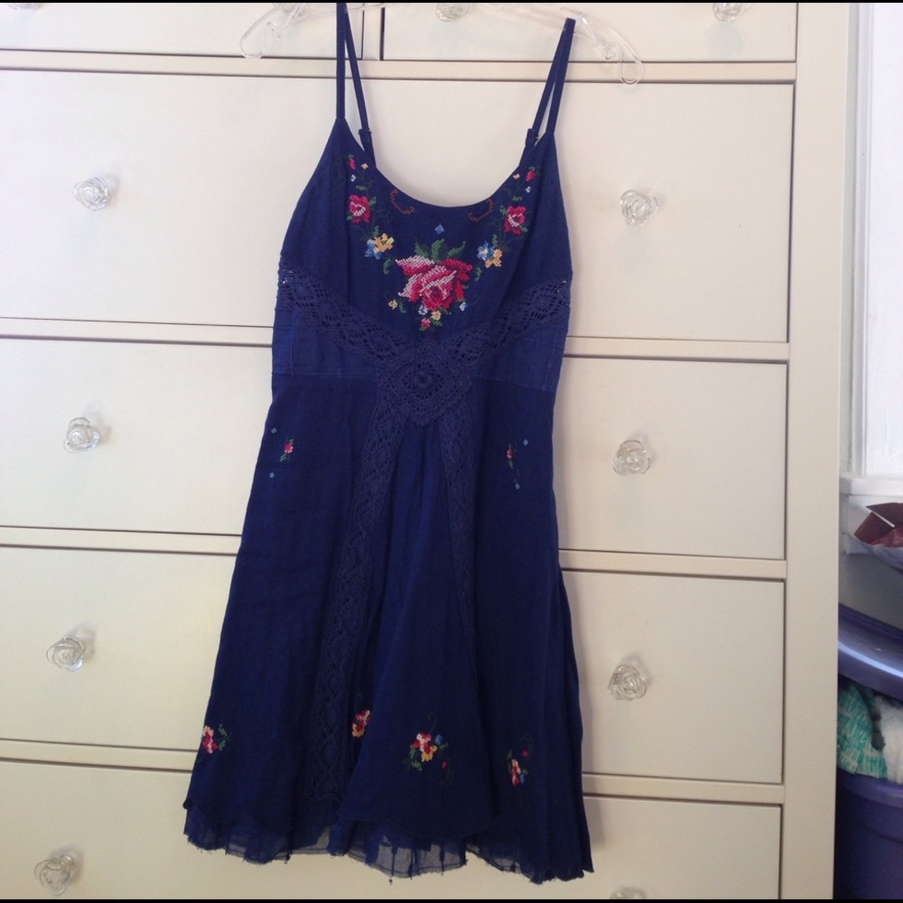 Free People Navy Embroidered Dress