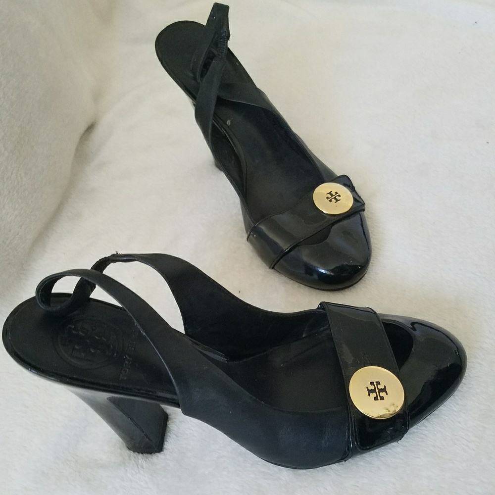 Tory Burch Black Patent Leather Slingbacks Sz 7.5M - Picture 3 of 7