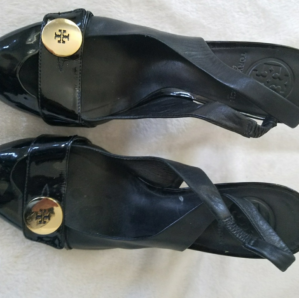 Tory Burch Black Patent Leather Slingbacks Sz 7.5M - Picture 6 of 7