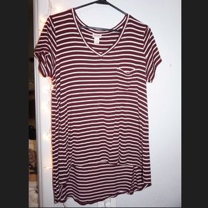 Maroon and White striped pocket tee