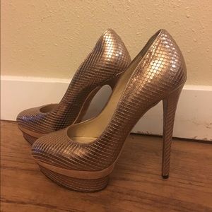 B Brian Atwood Rosegold high heel pumps