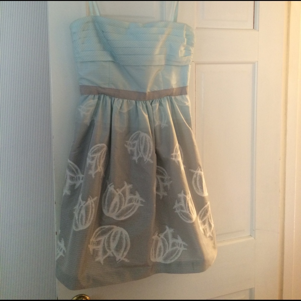 BCBG Strapless pale blue & grey dress