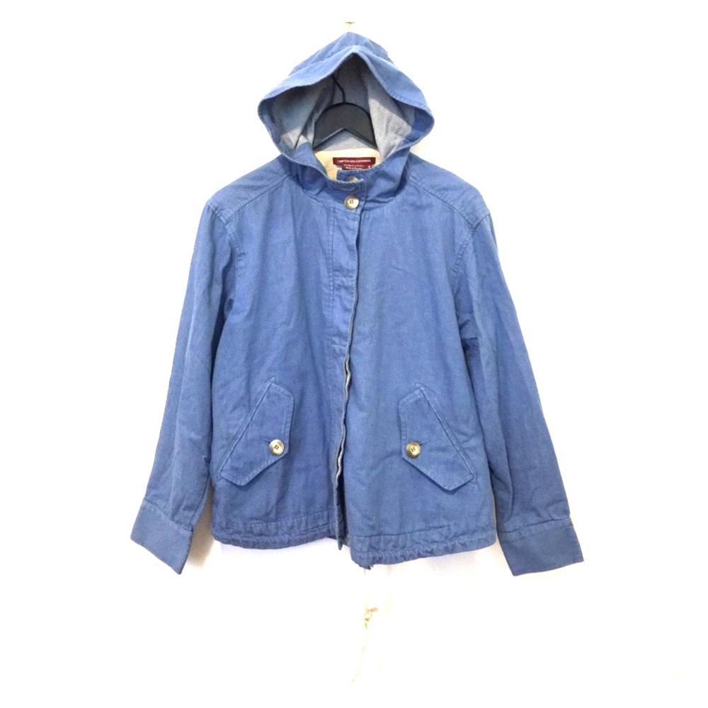 A-line, cropped, denim parka.