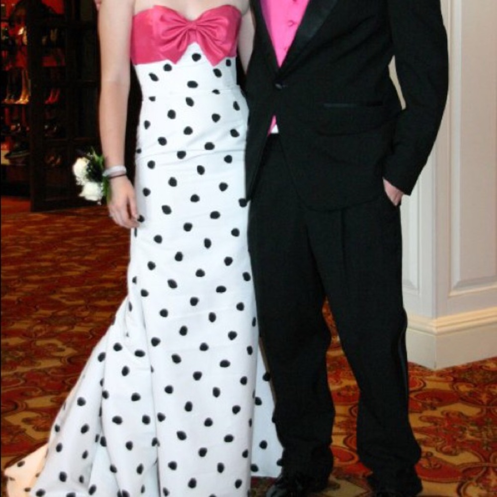 Sherri Hill prom dress gown polka dot with bow