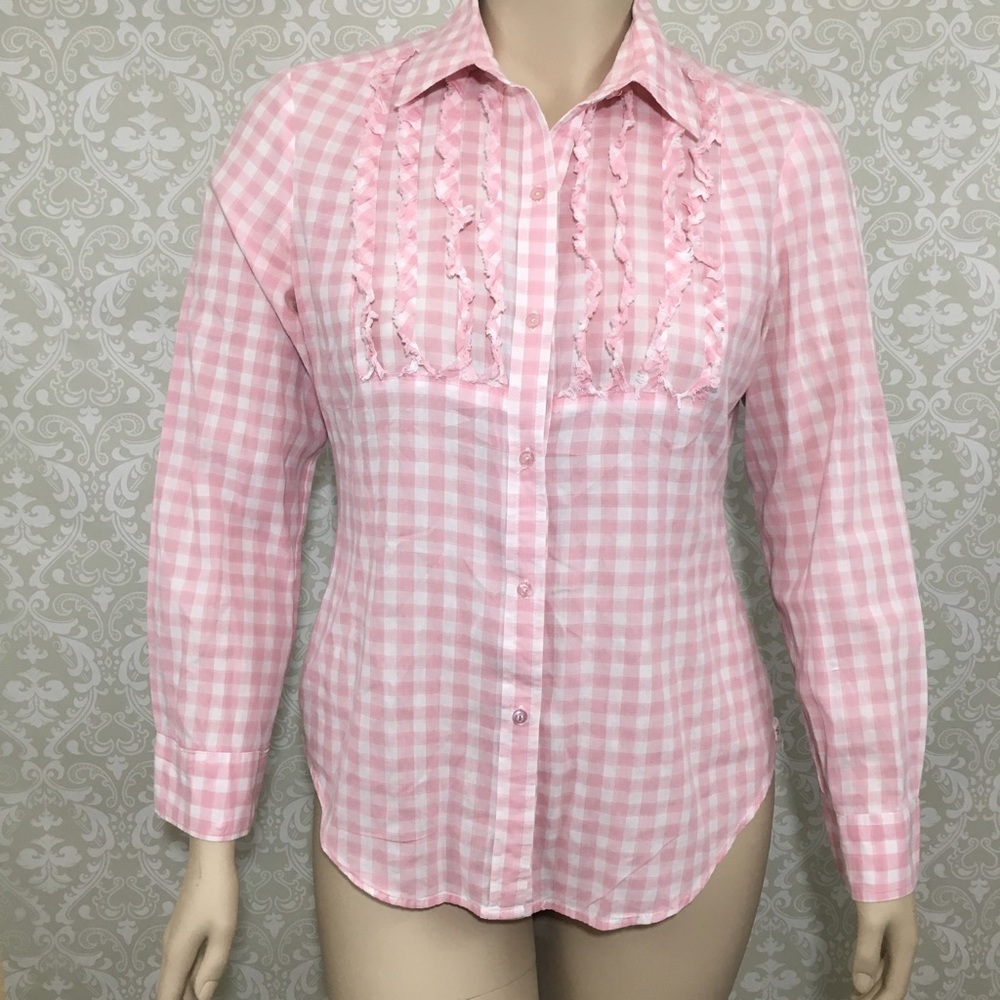 SEVEN7 Large Plaid Pink Long Sleeve Button Down