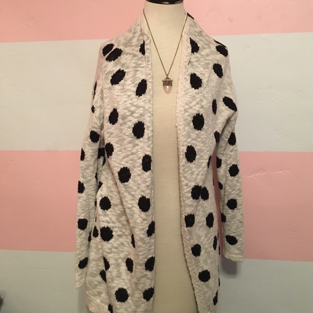 Black and white polkadot cardigan