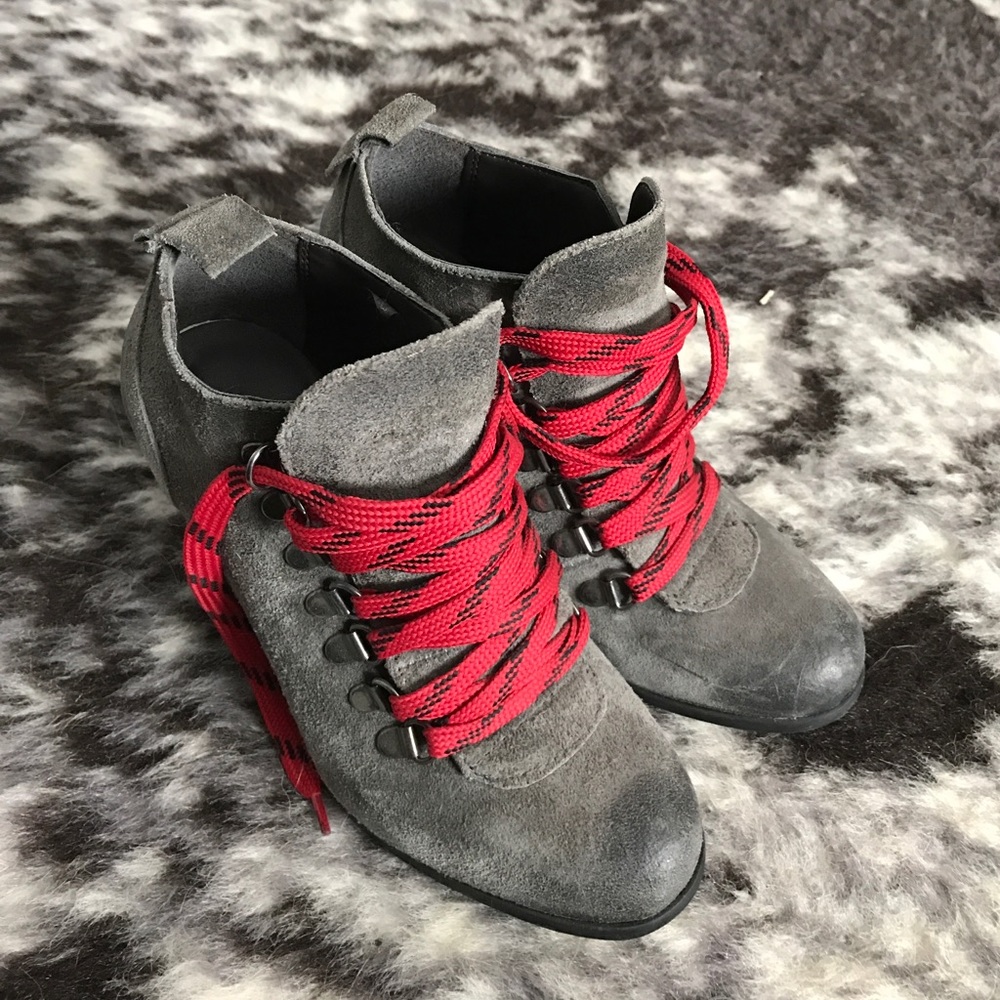 Grey leather booties