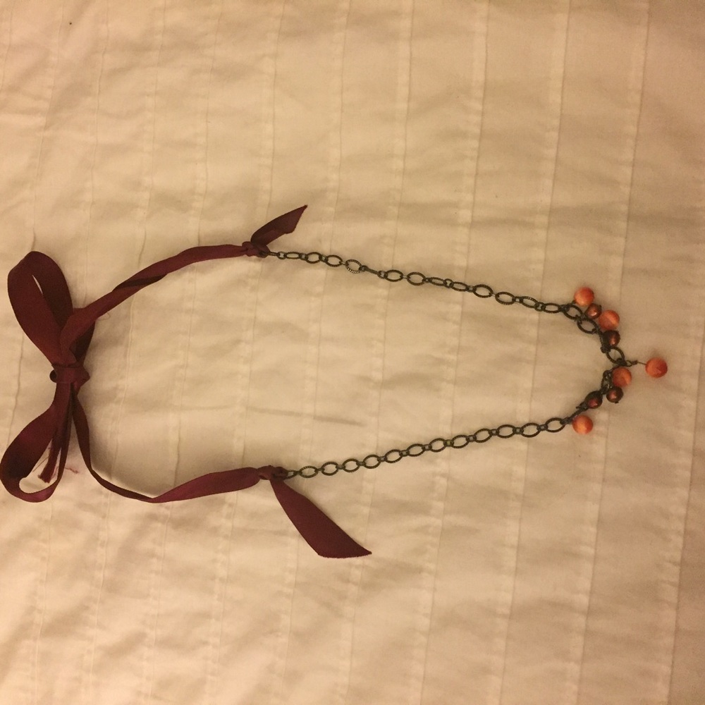 Maroon and Orange lace necklace