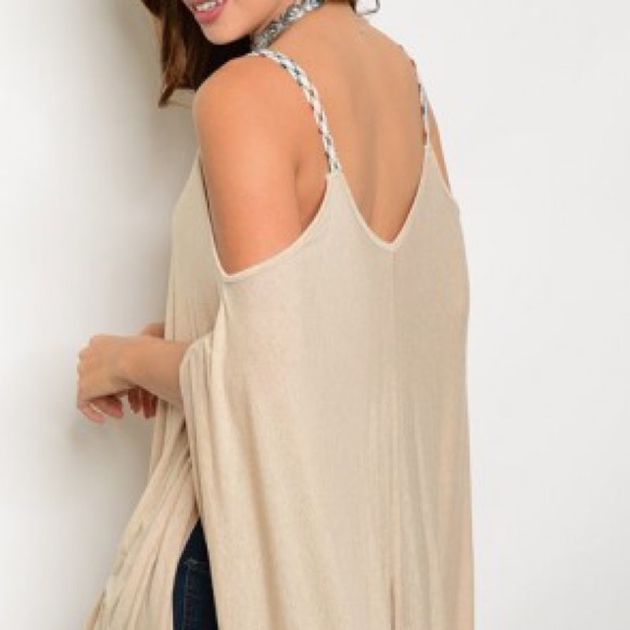❗️CLEARANCE❗️Beige Cold Shoulder Tunic Top - Picture 4 of 4