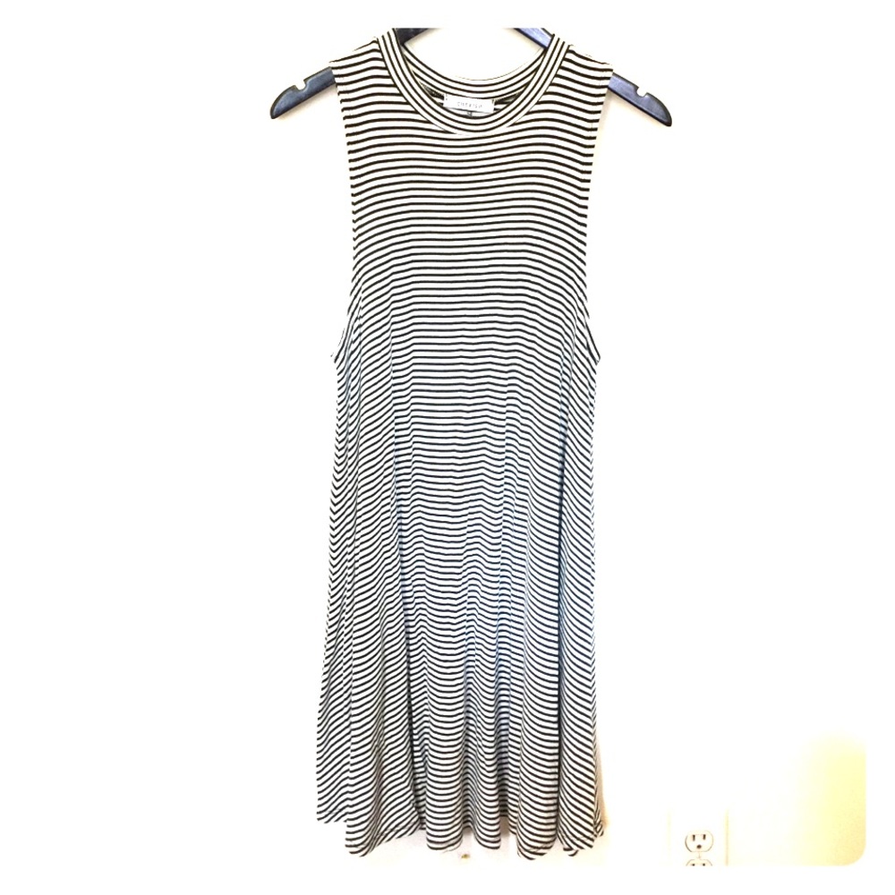 Striped, mock neck, sideless dress.