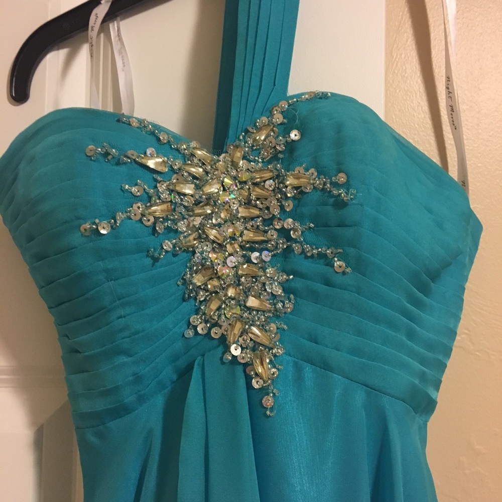 Night moves long formal one shoulder Turquoise