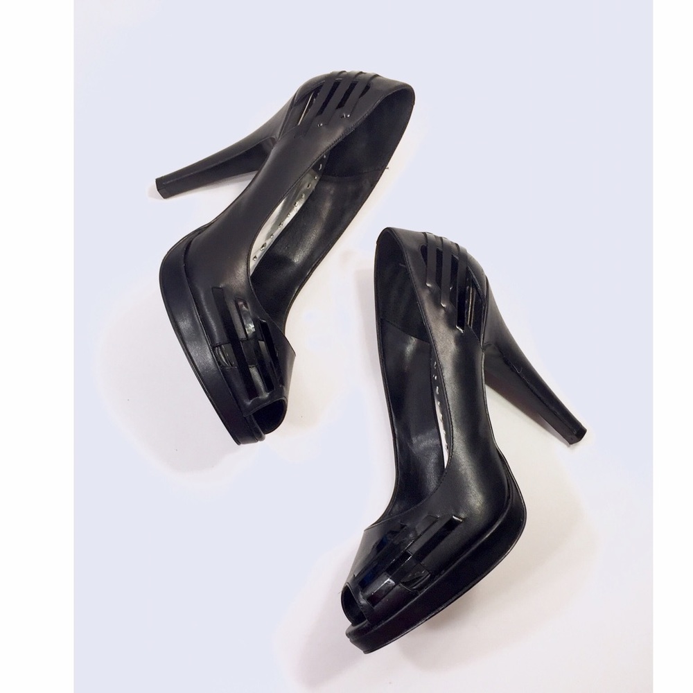 BCBGirls Clady Black Leather Cutout Heels