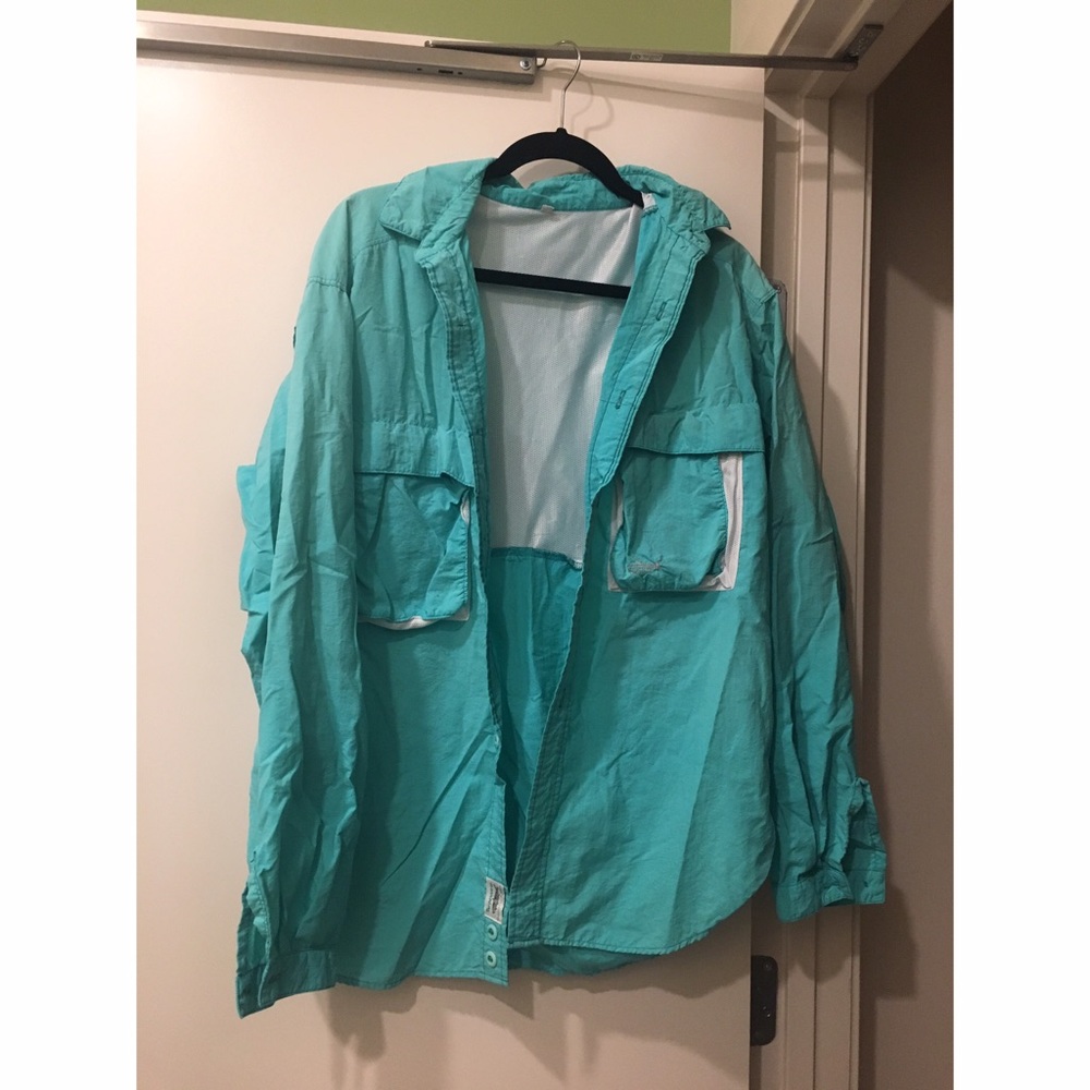 Size M teal fishing shirt swim coverup
