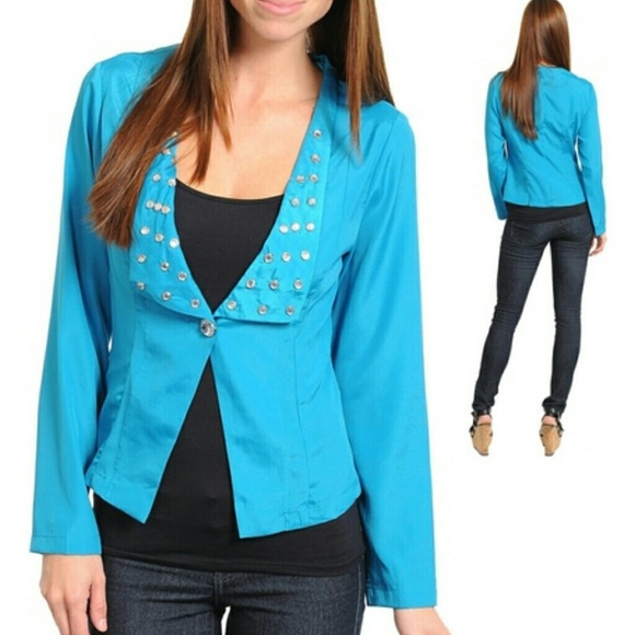 Jackets & Blazers - Blue single button blazer with studs - size Lg Jackets & Blazers - Blue single button blazer with studs - size Lg