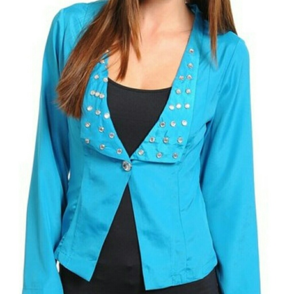 Jackets & Coats - Blue single button blazer with studs - size Lg Jackets & Coats - Blue single button blazer with studs - size Lg