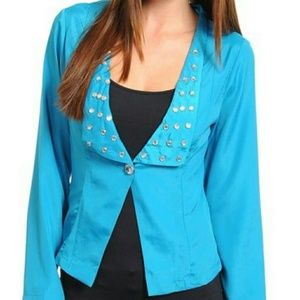 Jackets & Coats - Blue single button blazer with studs - size Lg Jackets & Coats - Blue single button blazer with studs - size Lg