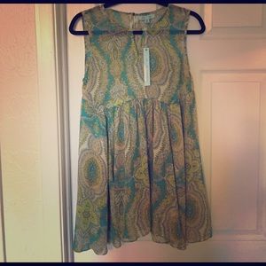She & Sky Paisley Babydoll Top Tunic Blue Green