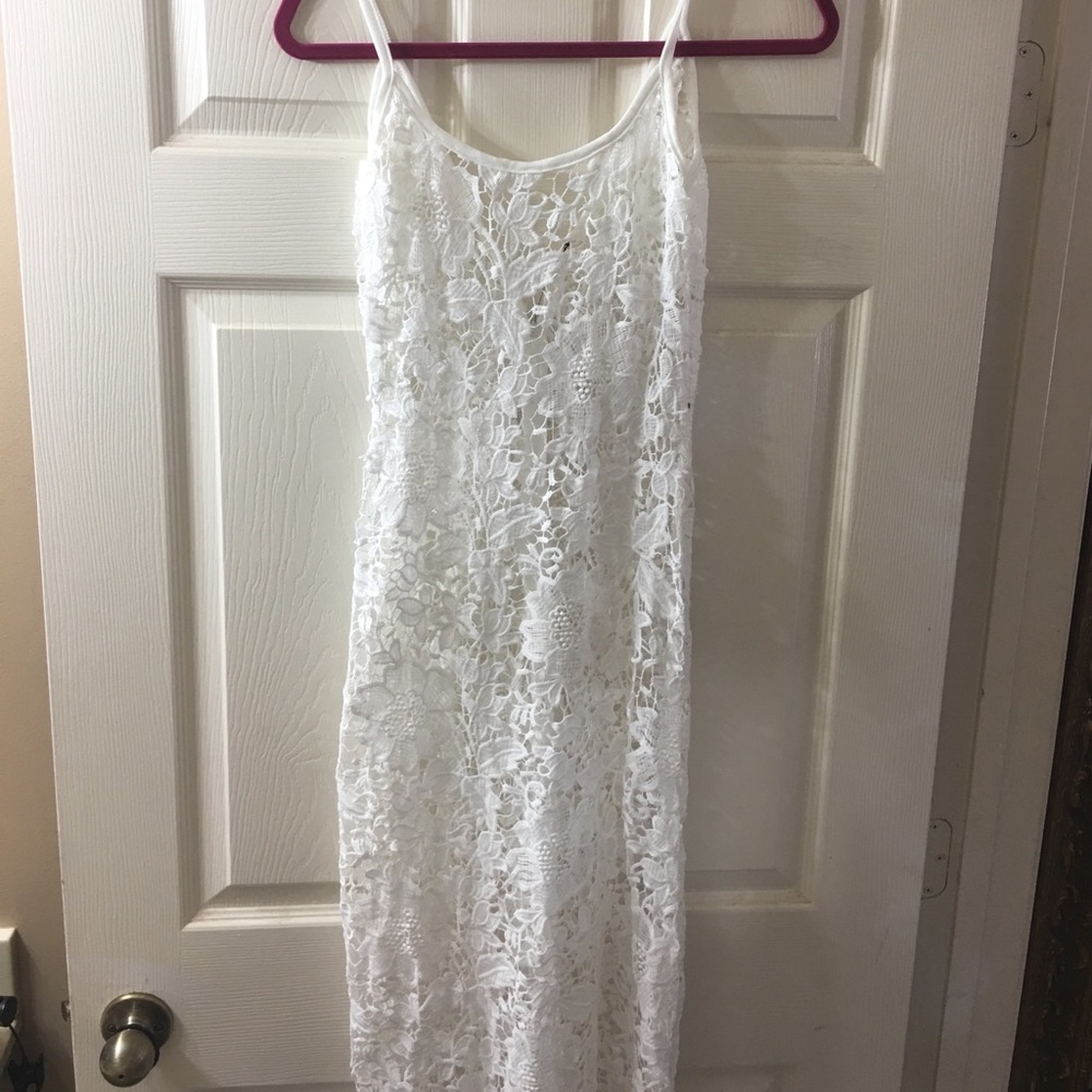 Sheer lace white maxi dress