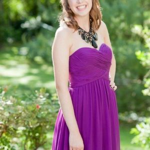 Strapless purple silk prom dress