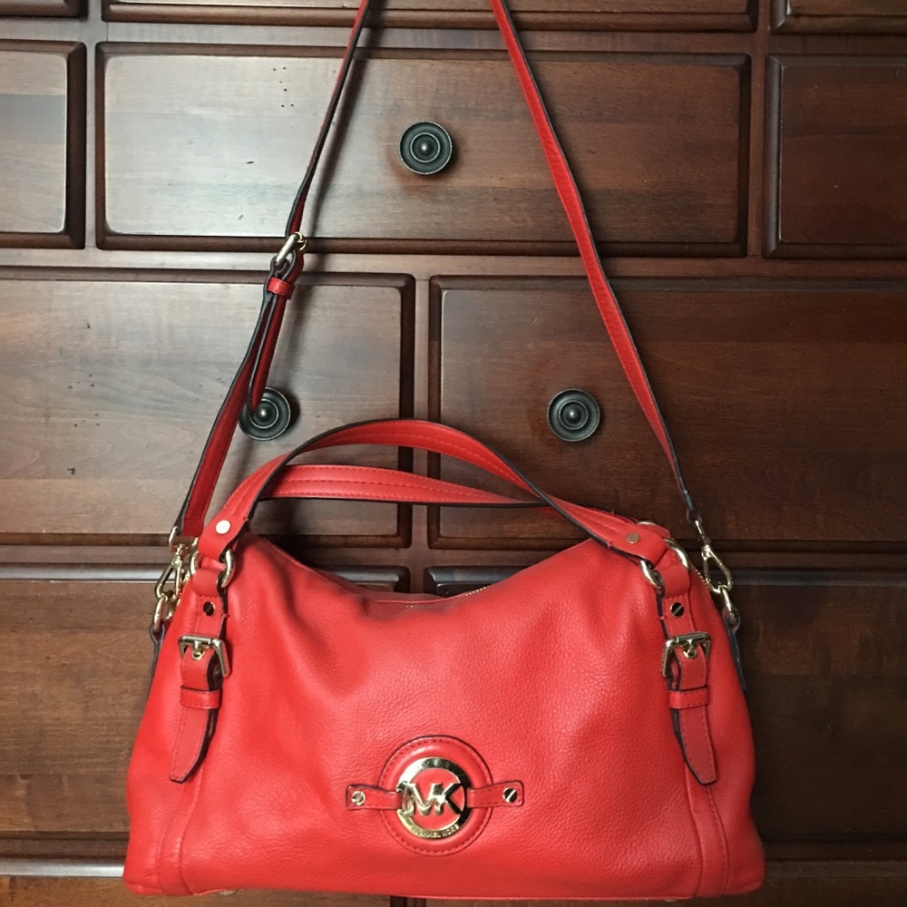 Michael Kors watermelon shoulder bag red orange.