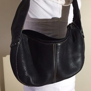 SALE!!  Fossil Black Leather/White Top Stitch Bag
