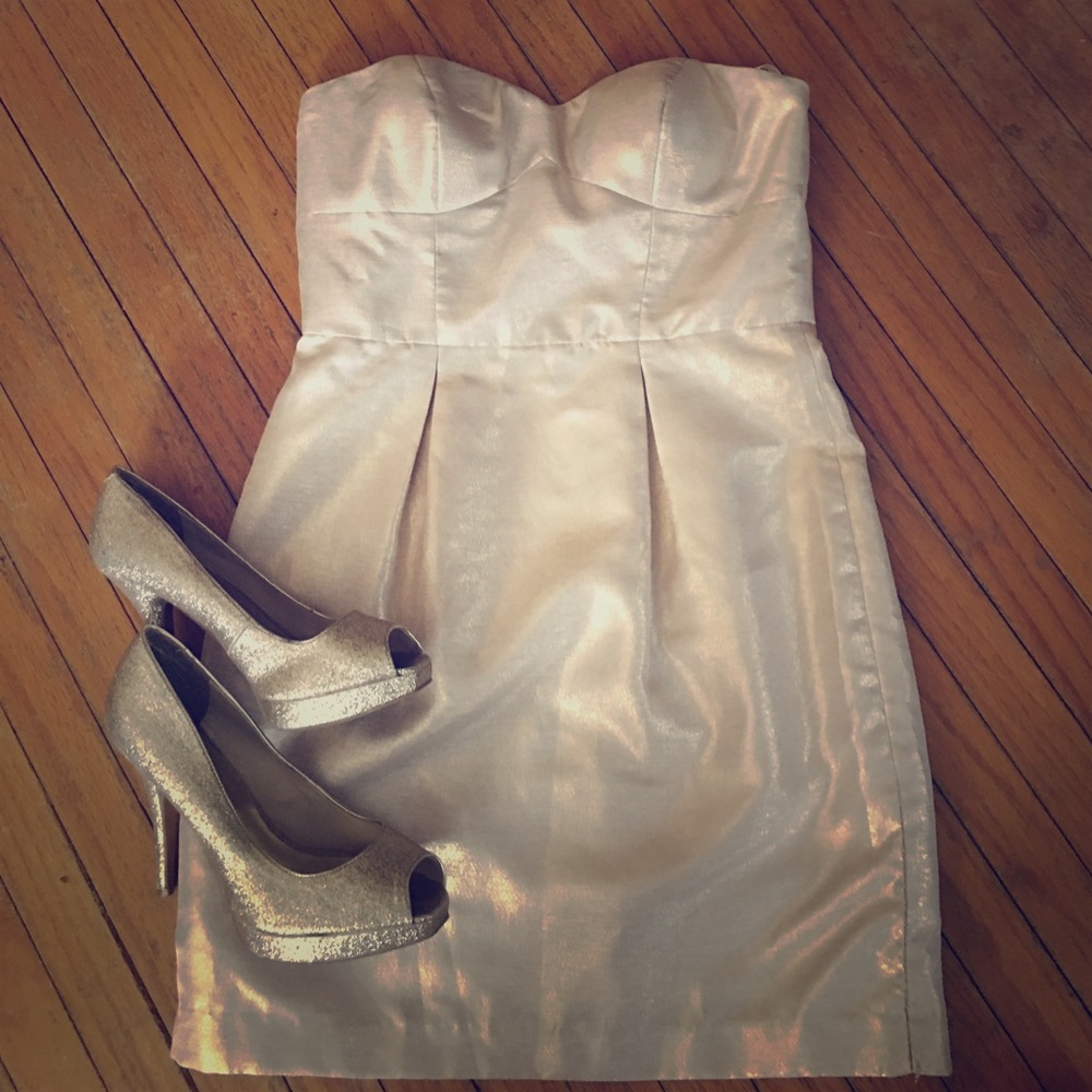 Gold strapless mini dress