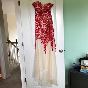 red lace formal dress