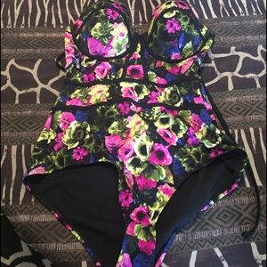 Exotic colored floral one piece