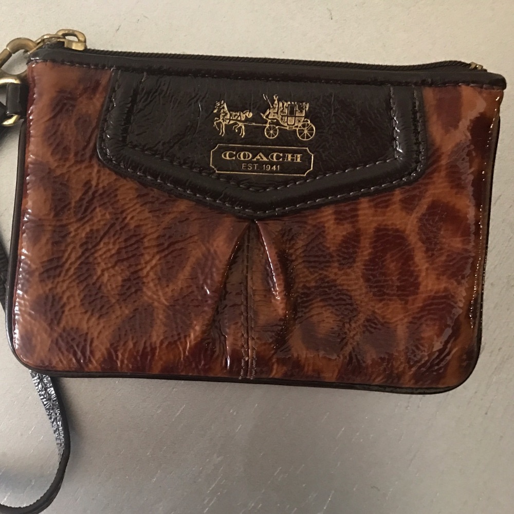 Leopard Patent Leather Coach Wristlet