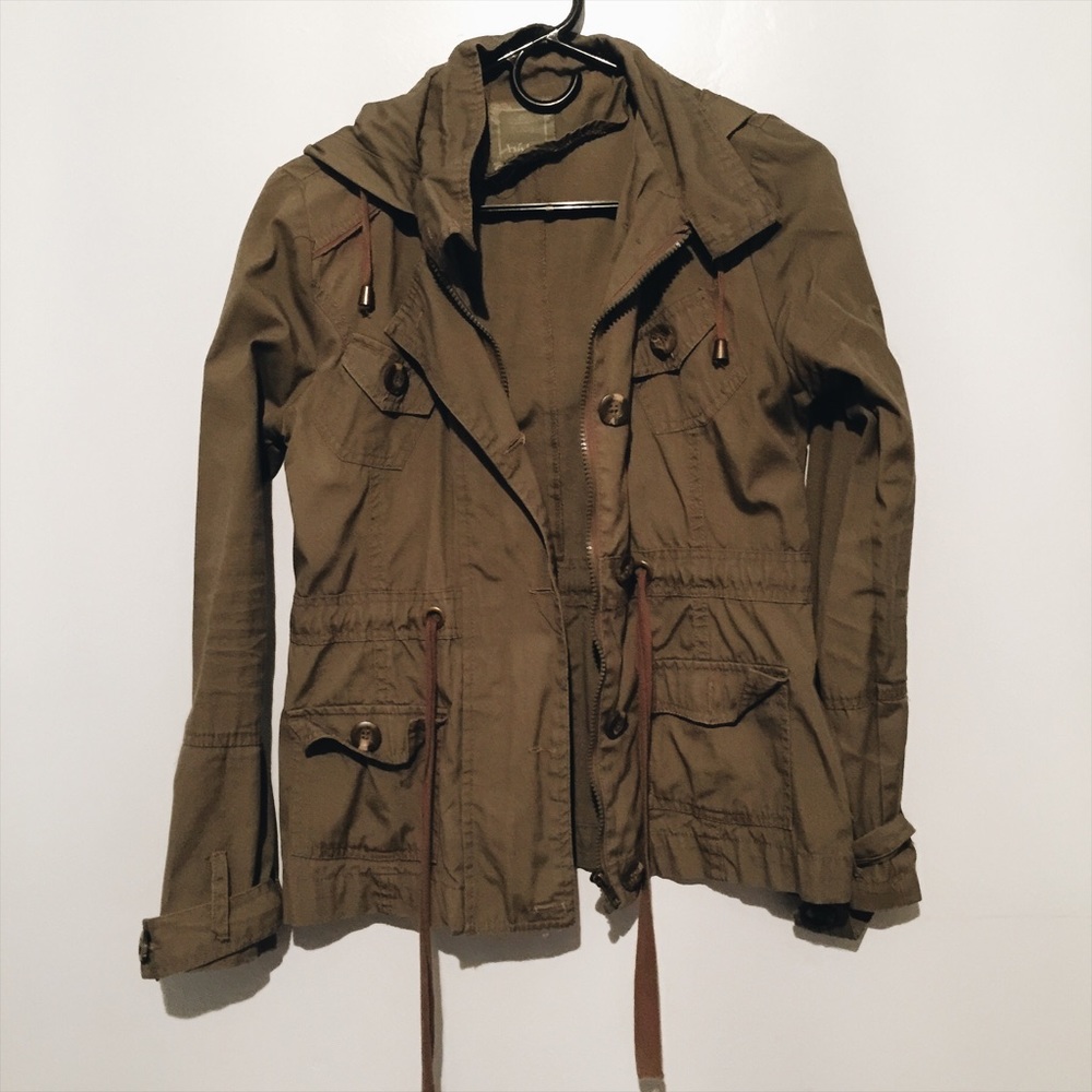 Hooded army green utility jacket