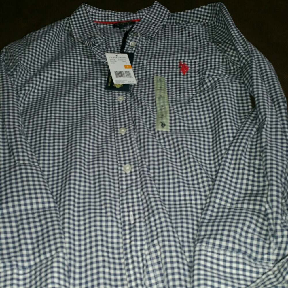 U.S. Polo boys button-down Navy and white shirt