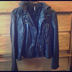 Free People hooded leather jacket. Size 6