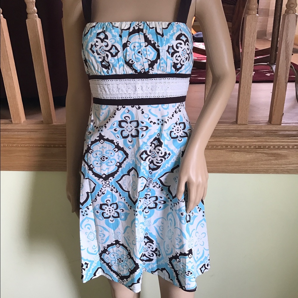 "Pulse" Lace Sundress in Blue, White & Brown