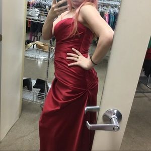 long red satin dress