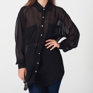American Apparel Black Chiffon Button Down