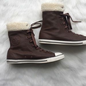 Converse High Top Brown Leather Fur Sneaker