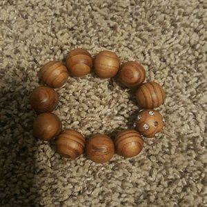 Wooden bejeweled stretch bead bracelet