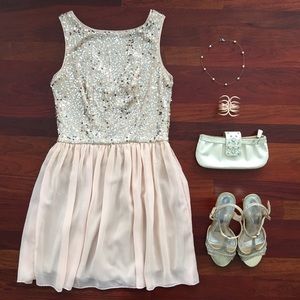 Short Blush Sequin-Bodice Dress
