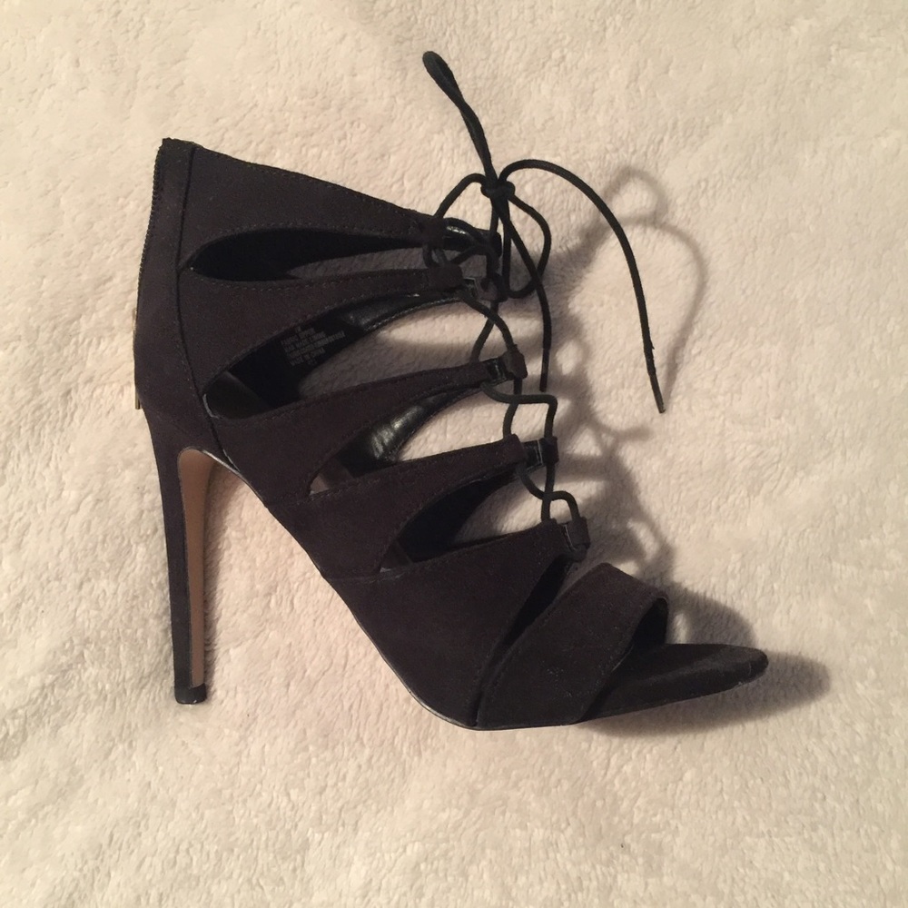 Madden girl Raceyyy black suede lace up heel