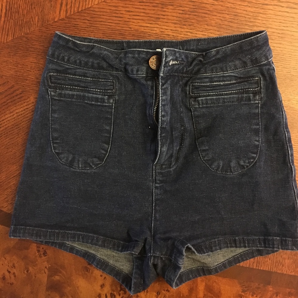 BDG dark blue jean high rise shorts